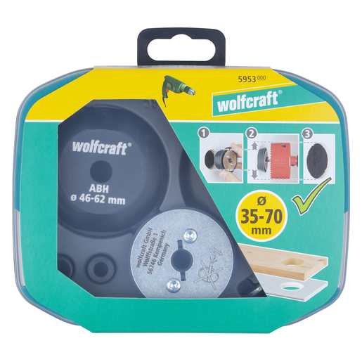 WOLFCRAFT pomůcky pro zvětšování otvorů Ø 35 – 51 / 46 – 62 / 54 – 70 mm